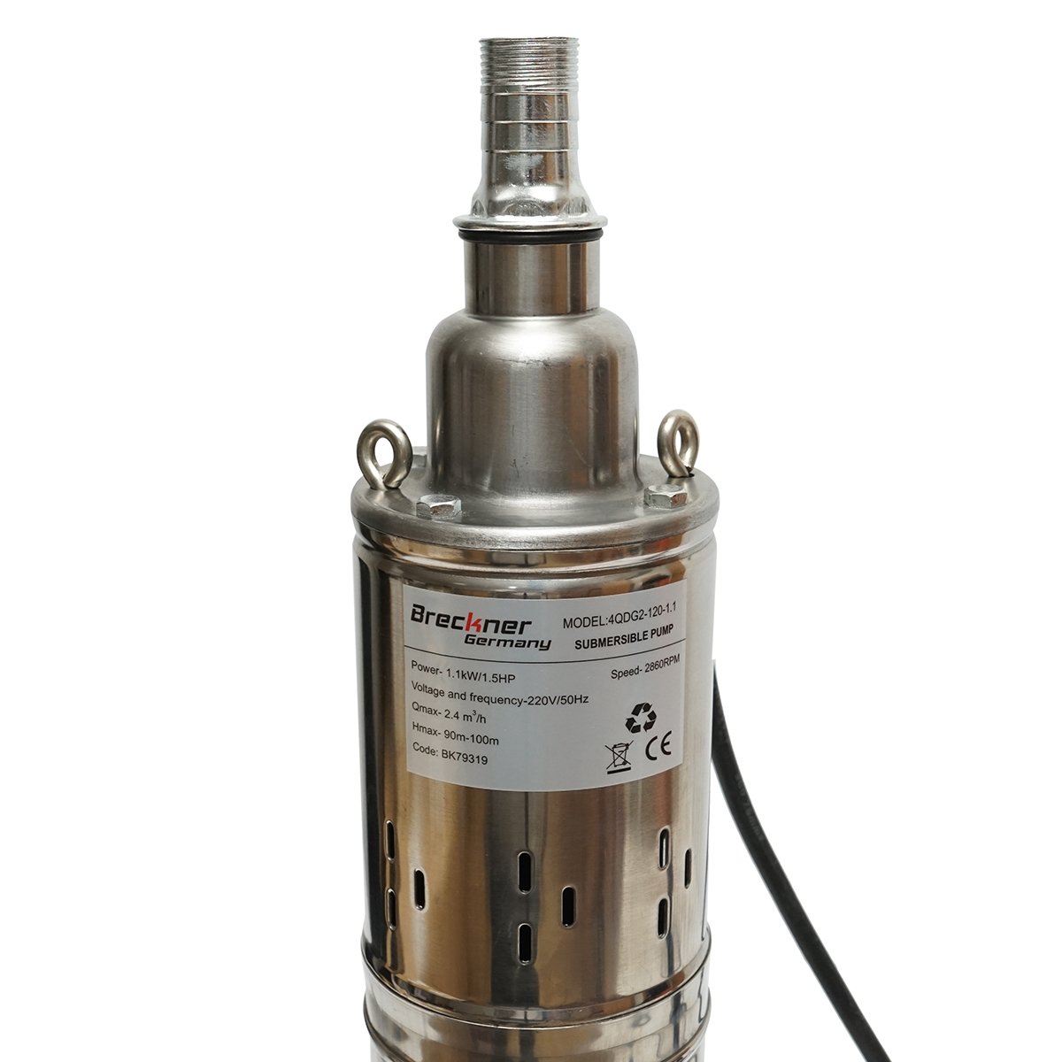 Pompa apa submersibila 1100W/1.5HP, 220V, D100mm, 40 l/min, 2.4 m3/h, H90-100m, 2860 rpm 4QDG2-120-1.1 Breckner Germany